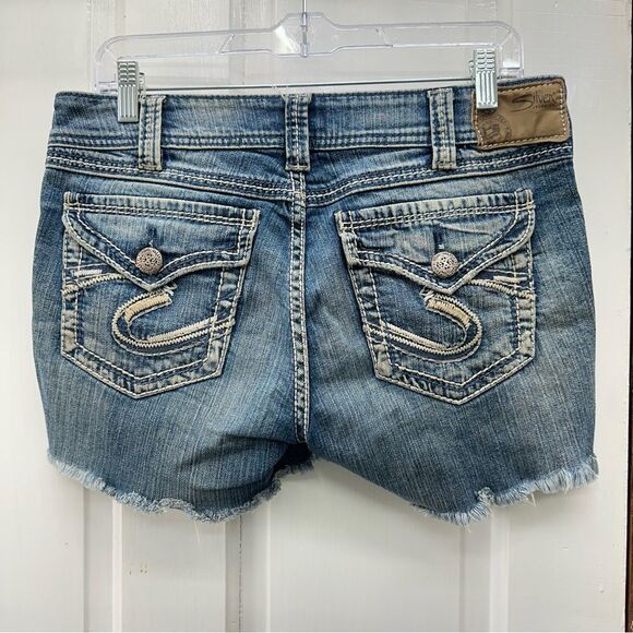 Silver suki surplus thick stitch denim Jean shorts raw hem women's 30 x 4. - Picture 1 of 5